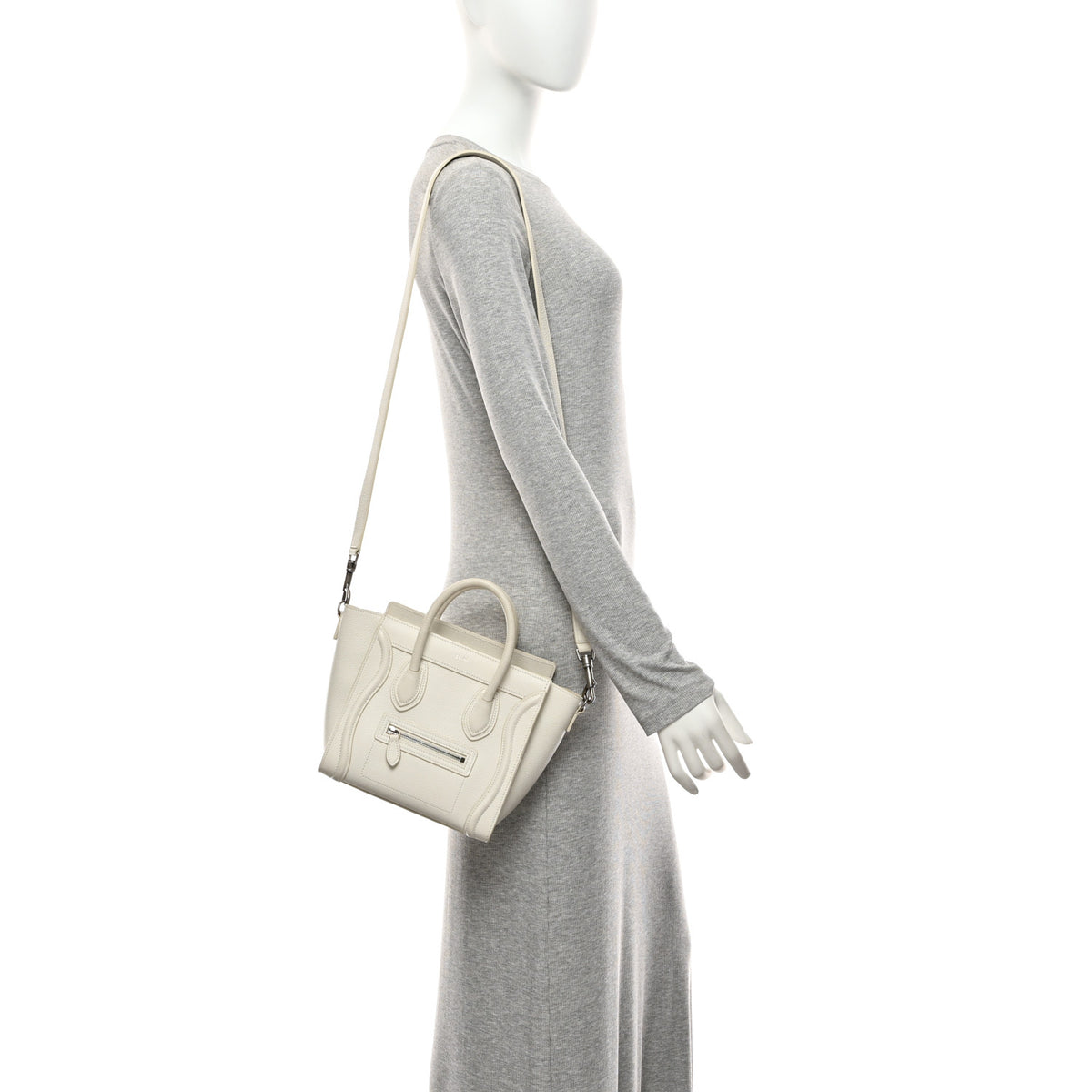 Celine Drummed Calfskin Nano Luggage White 2 of 11