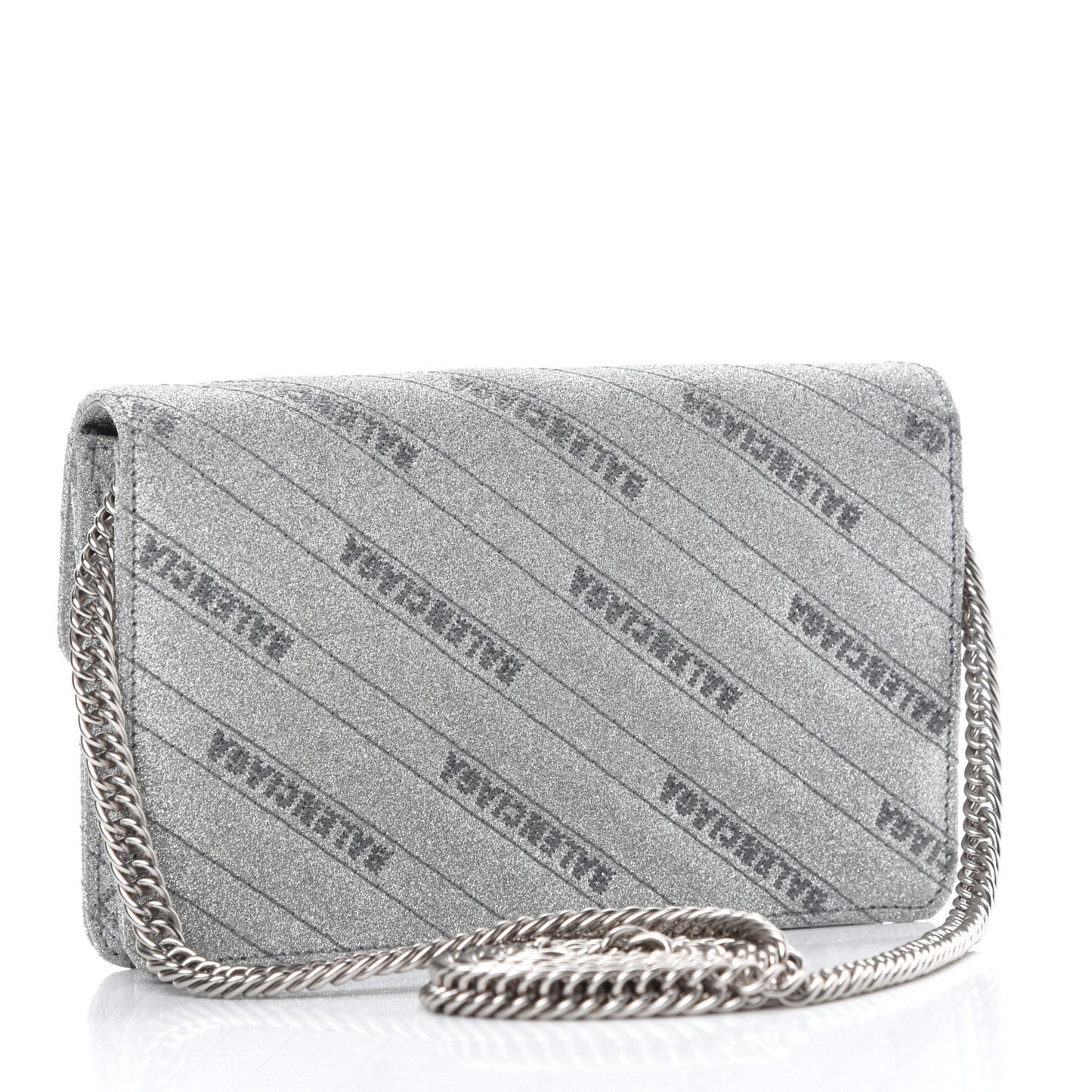 Glitter Logo Matelasse BB Wallet On Chain Silver