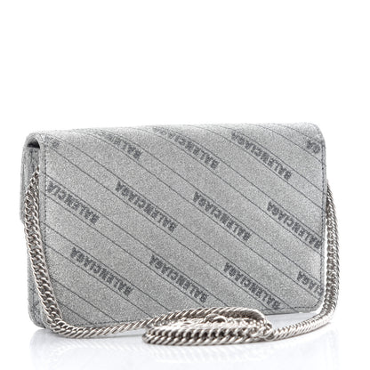 Balenciaga Glitter Logo Matelasse BB Wallet On Chain Silver 3 of 9