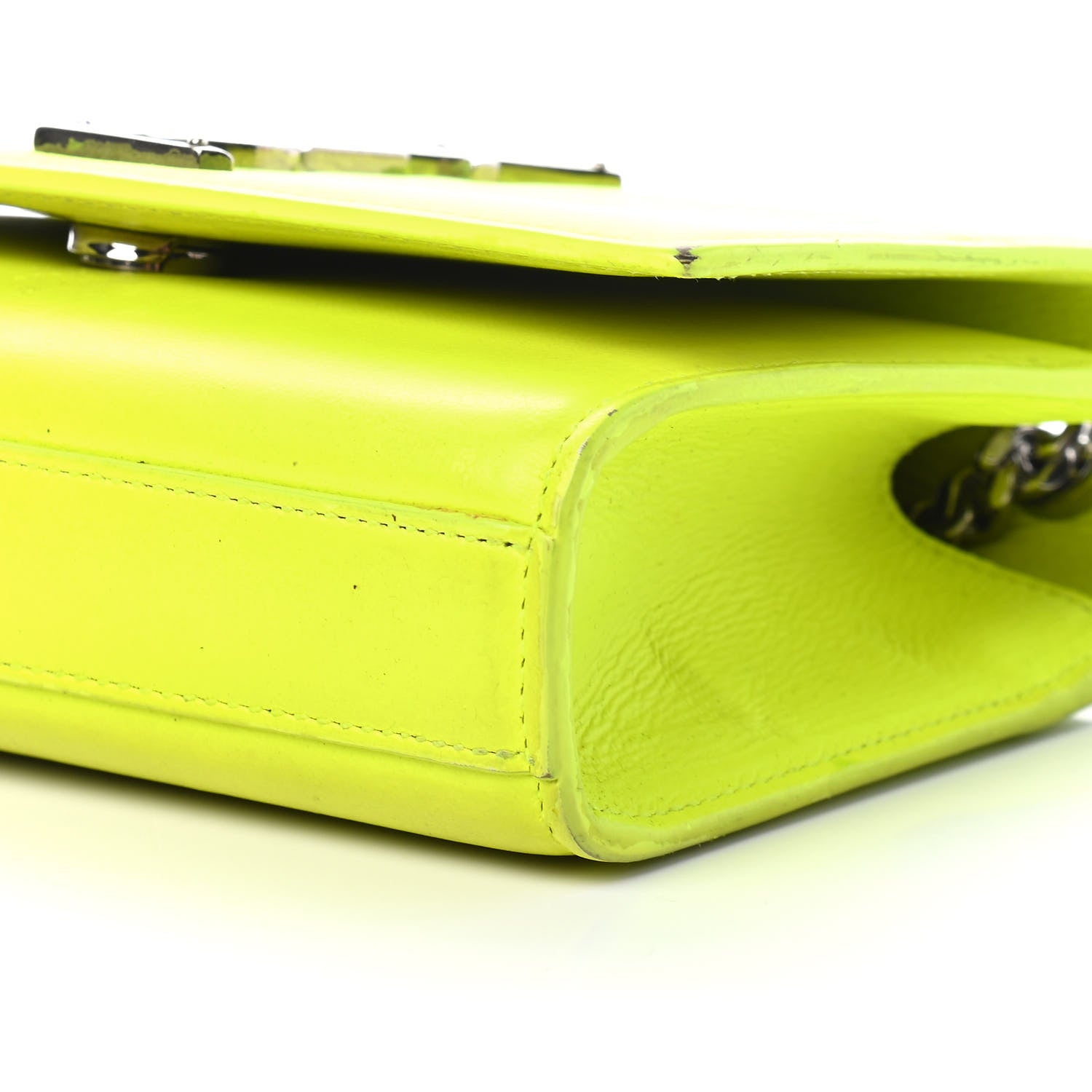 Saint Laurent Patent Grain de Poudre Small Monogram Kate Satchel Neon Yellow 7 of 10