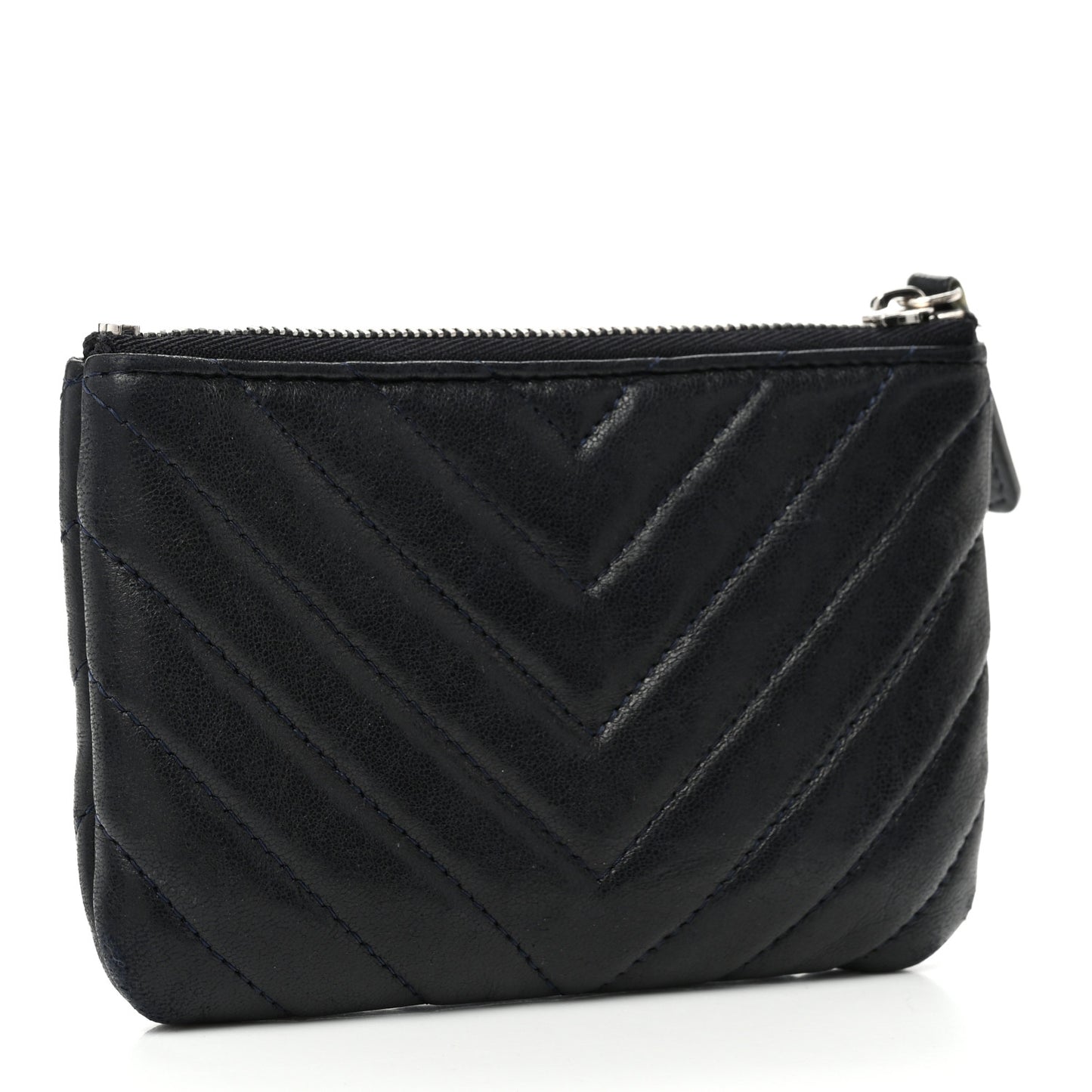 Lambskin Chevron Quilted Studded Small Cosmetic Case Dark Navy