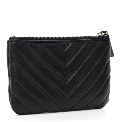 Chanel Lambskin Chevron Quilted Studded Small Cosmetic Case Dark Navy 3 of 10