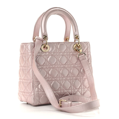 Christian Dior Pearly Lambskin Cannage Medium Lady Dior Lotus 2 of 11