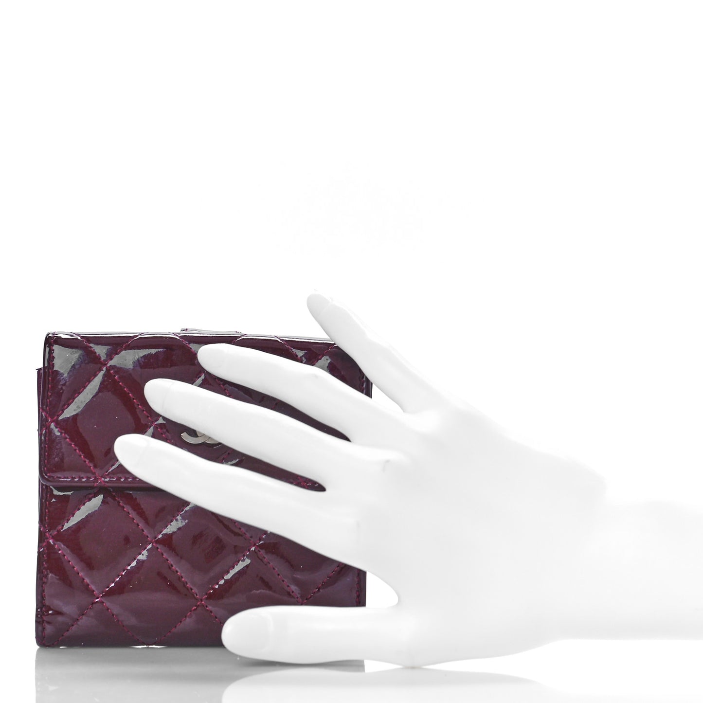 Patent Quilted Compact French Flap Wallet Dark Red