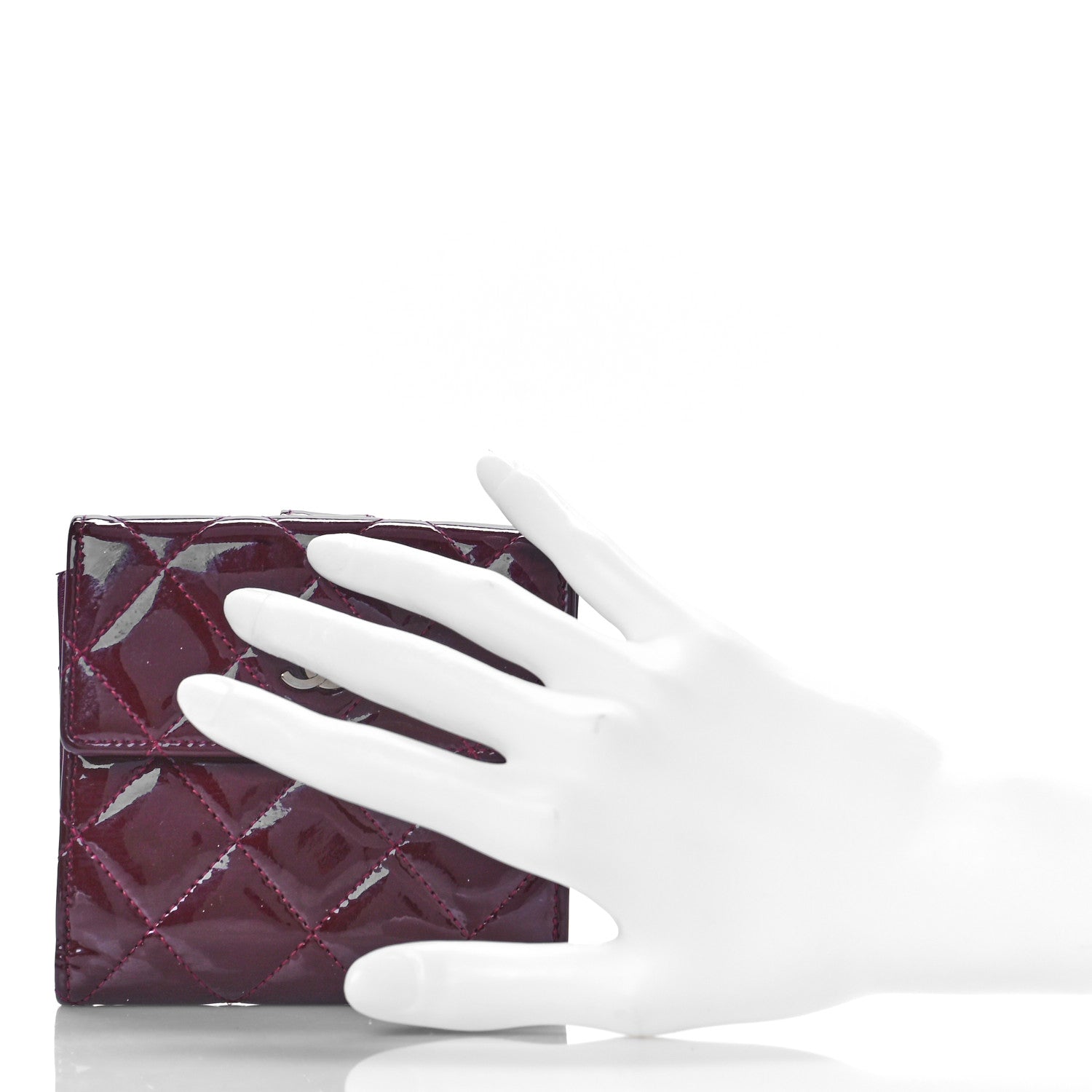 Chanel Patent Quilted Compact French Flap Wallet Dark Red 2 of 12
