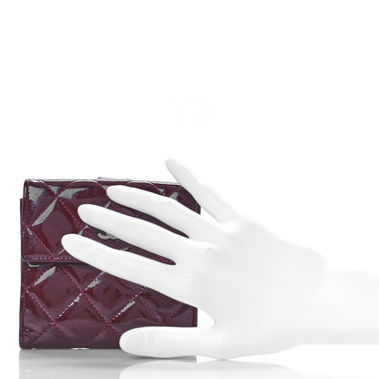 Chanel Patent Quilted Compact French Flap Wallet Dark Red 2 of 12