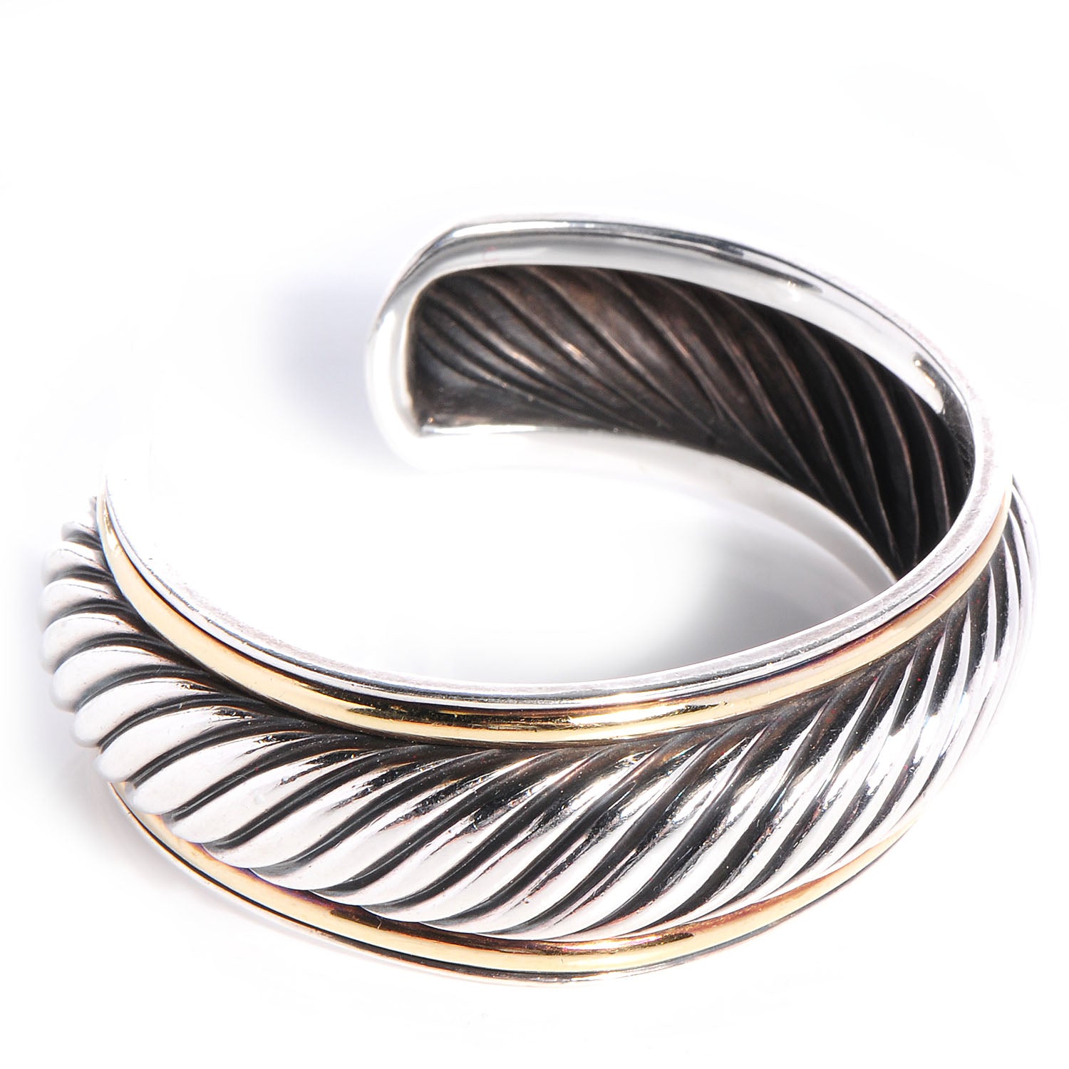 David Yurman Sterling Silver 18k Gold Sculpted Cable Cuff 3 of 5