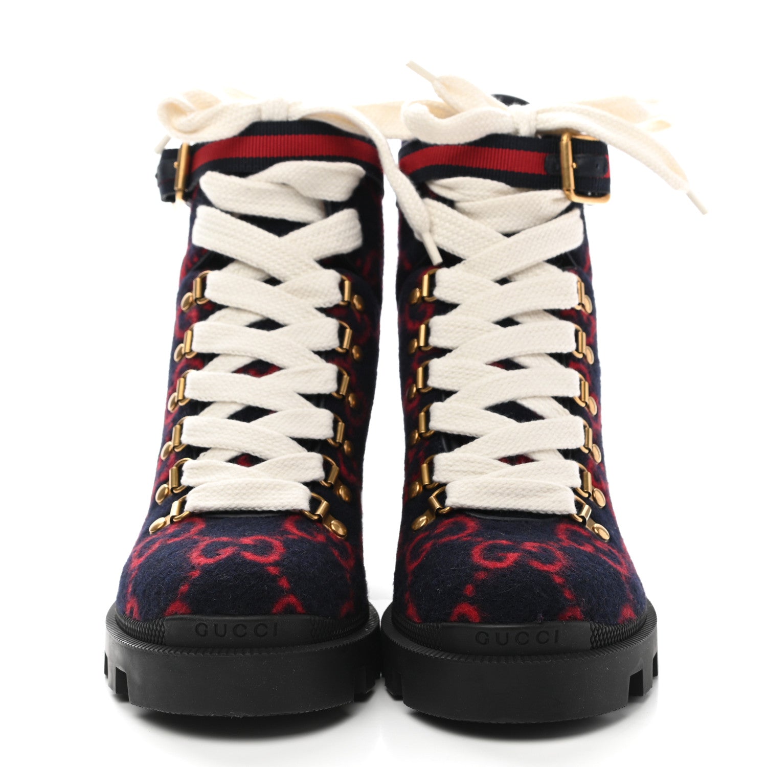 Gucci Covered Wool Big GG Monogram Womens Lace Up Combat Ankle Boots 36 Blue Red 2 of 9