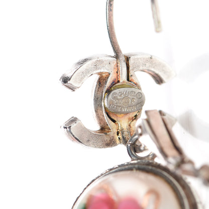 Chanel Enamel Bead CC Floral Drop Earrings Silver 4 of 6