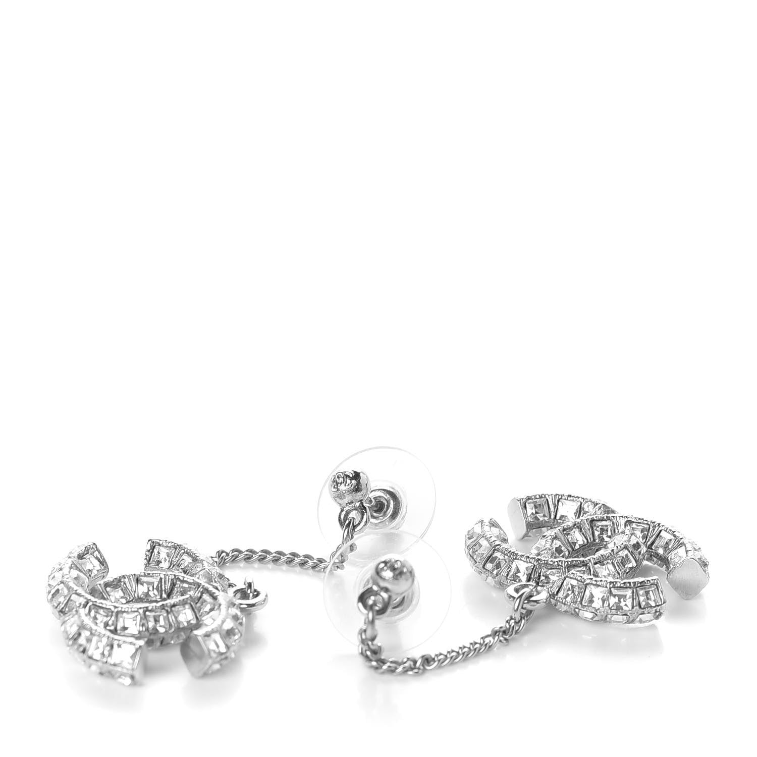 Chanel Baguette Crystal CC Drop Earrings Silver 3 of 5
