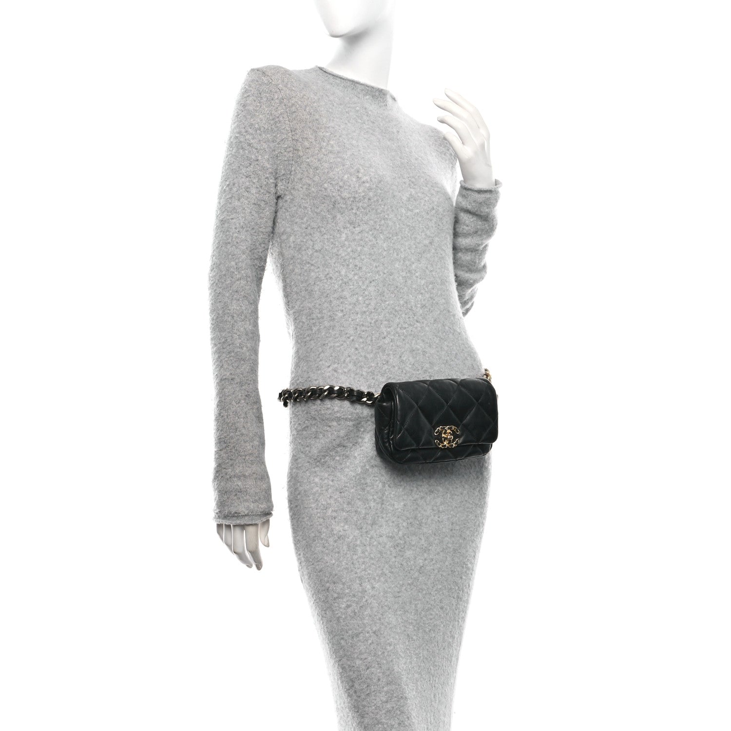 Chanel Goatskin Quilted Chanel 19 Waist Bag Black 2 of 10