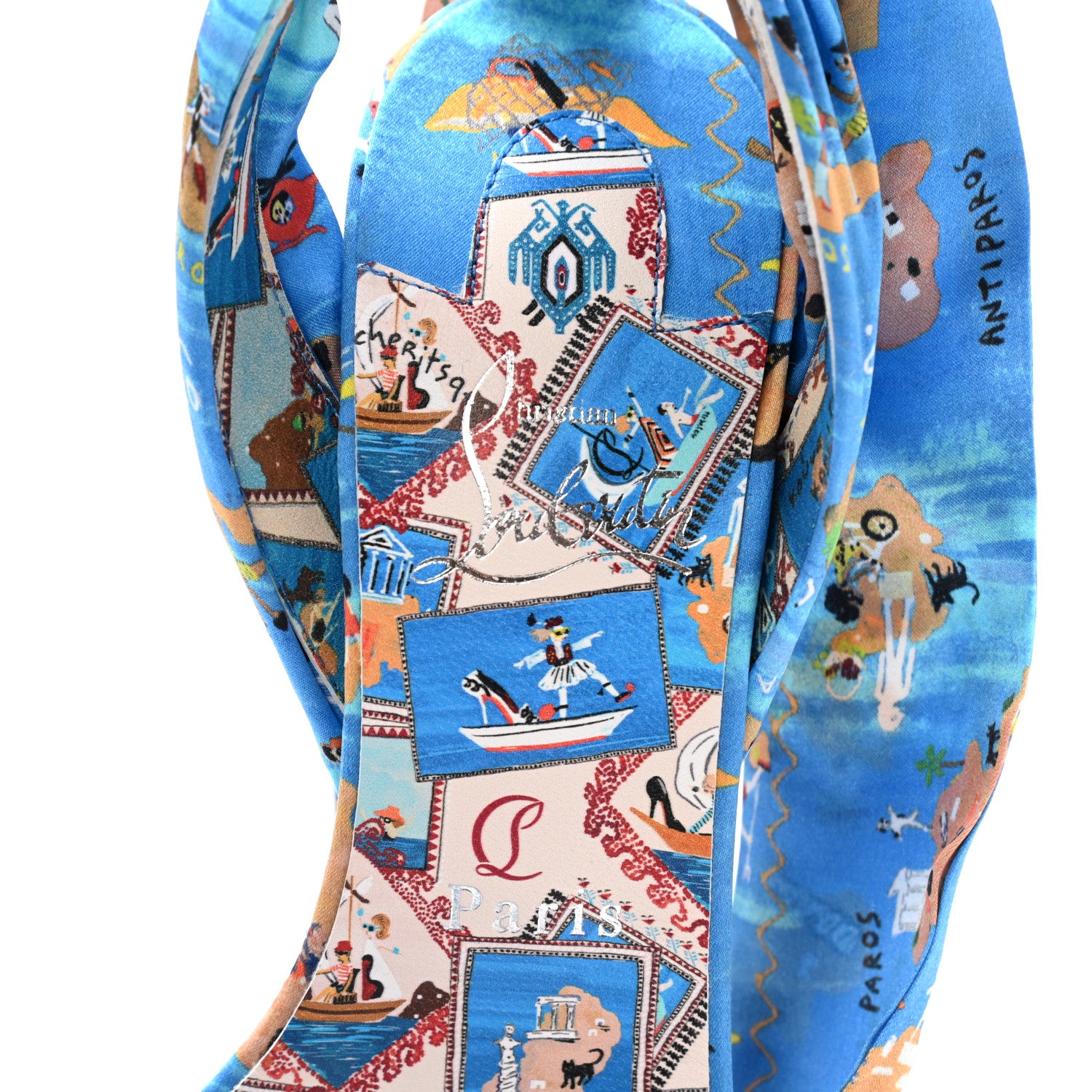 Christian Louboutin Crepe Satin Greekaba Du Desert 100 Sandal 37.5 Blue Multicolor 7 of 8
