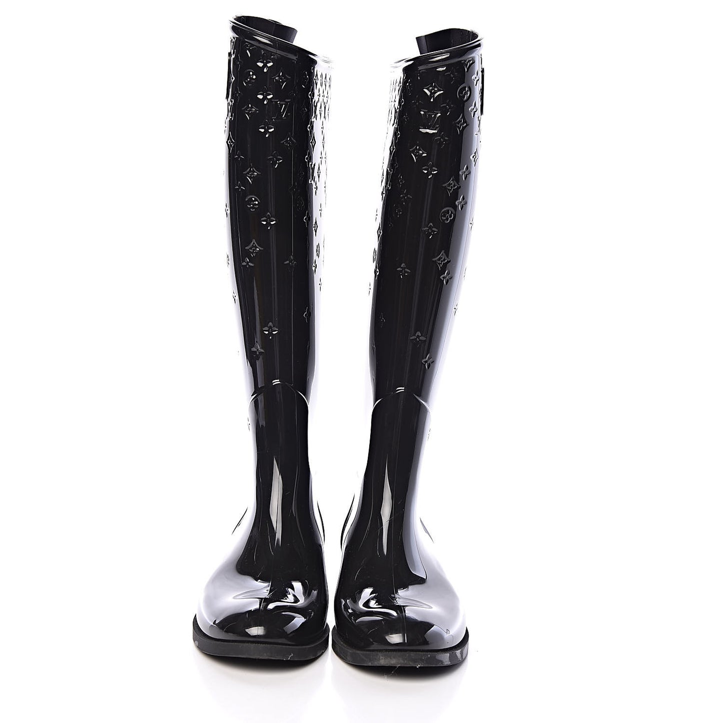 Rubber Embossed Monogram Drops High Rain Boots 37 Black