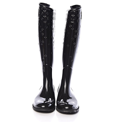 Louis Vuitton Rubber Embossed Monogram Drops High Rain Boots 37 Black 2 of 10