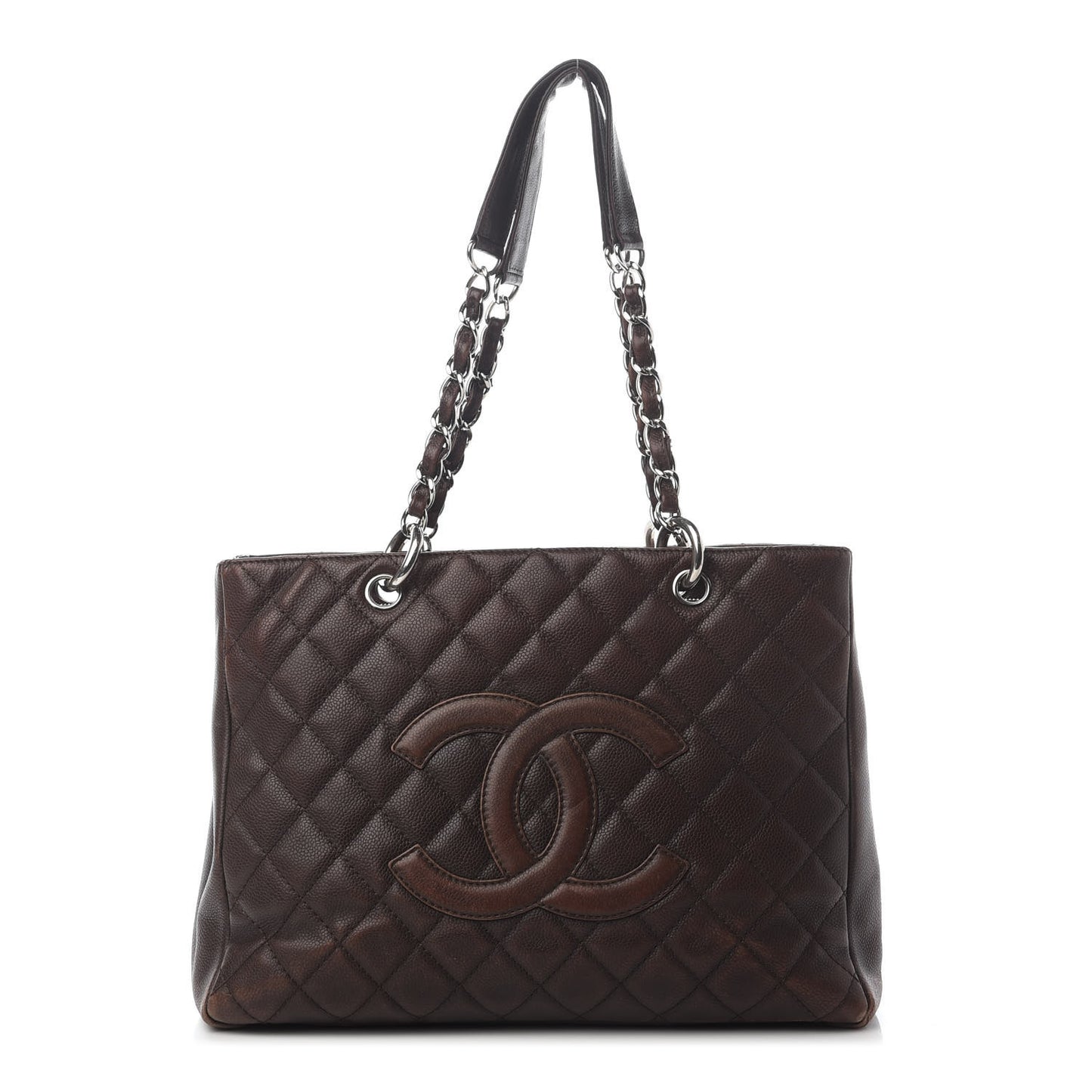 Caviar Quilted Grand Shopping Tote GST Dark Brown