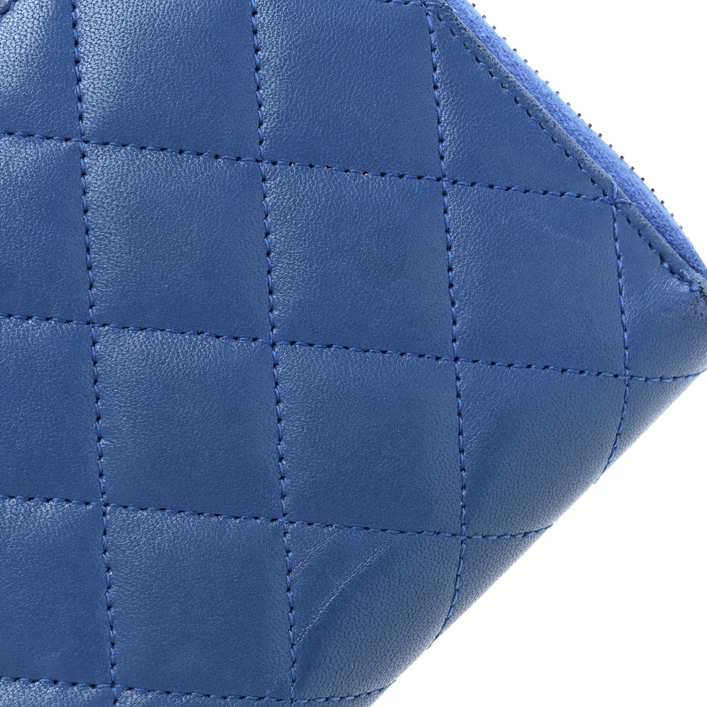 Lambskin Quilted Large Gusset Zip Around Wallet Dark Blue