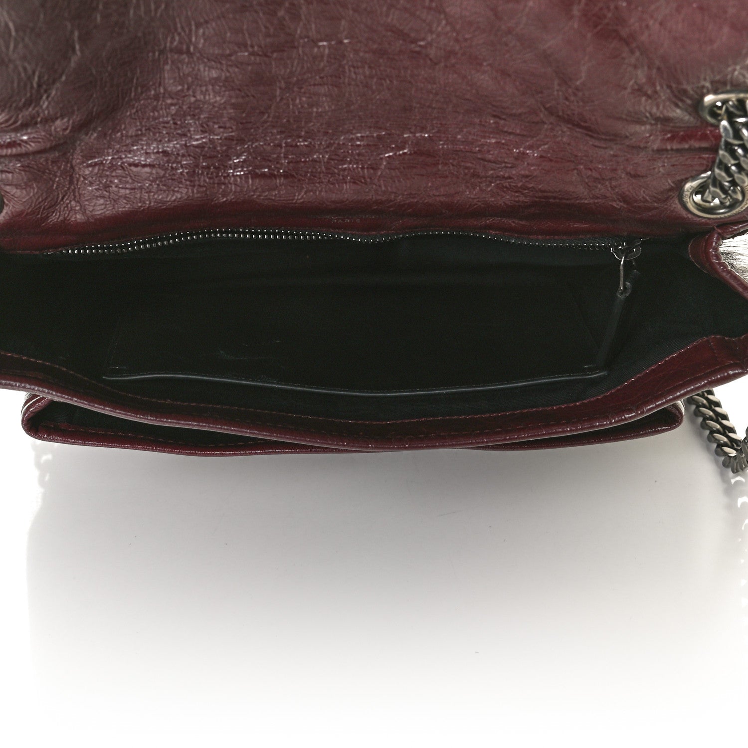 Saint Laurent Crinkled Calfskin Matelasse Monogram Medium Niki Chain Satchel Burgundy 5 of 13