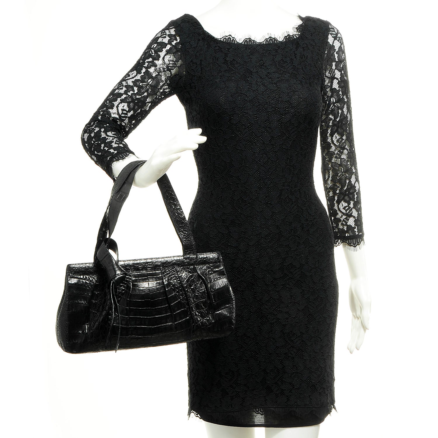 Nancy Gonzalez Crocodile Pleated Shoulder Bag Black 2 of 7