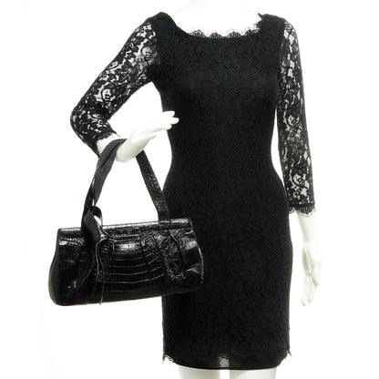 Nancy Gonzalez Crocodile Pleated Shoulder Bag Black 2 of 7