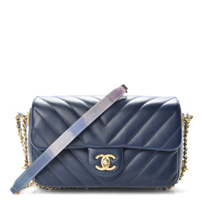 Chanel Lambskin Chevron Quilted Mini Chain Around Rectangular Flap Blue 1 of 10