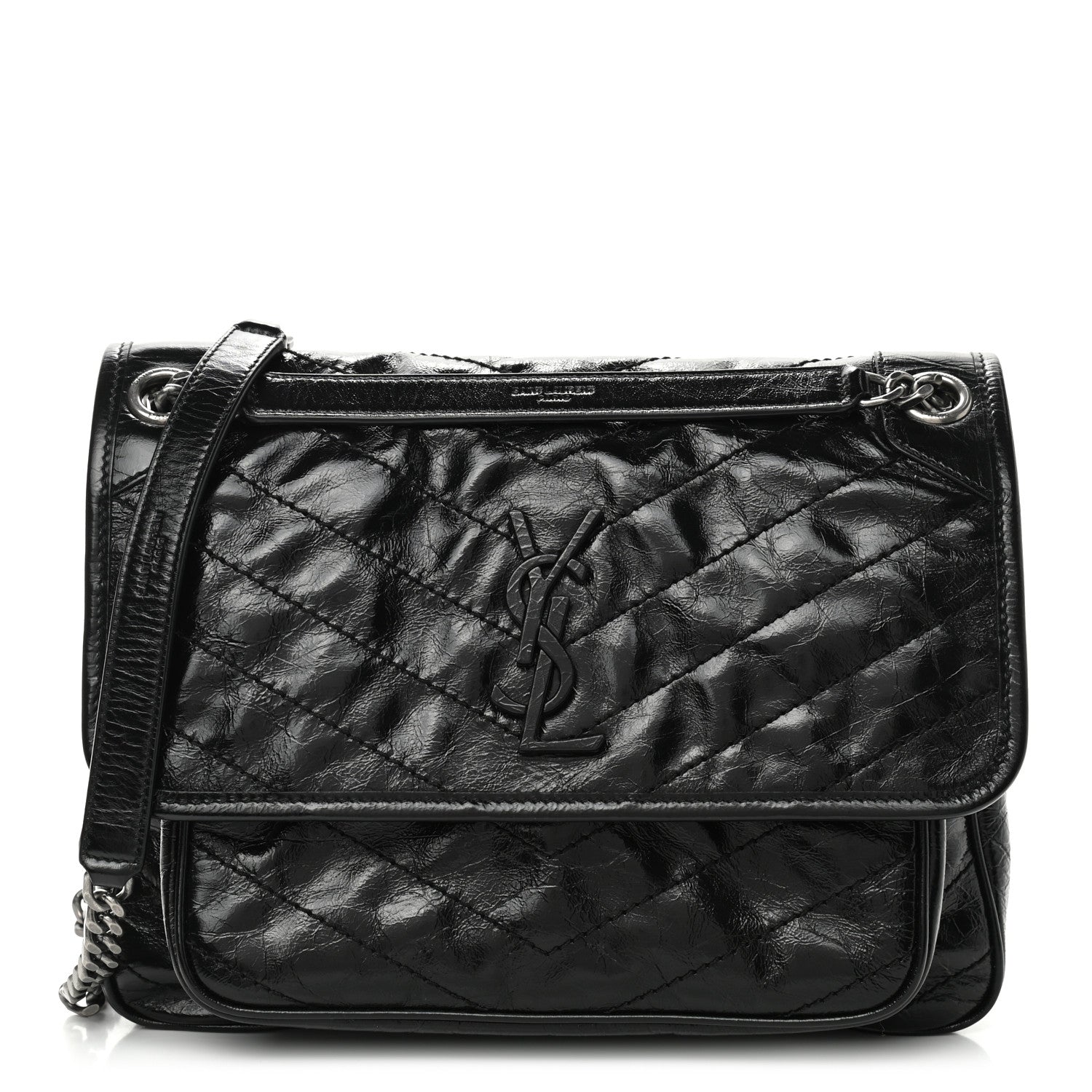 Saint Laurent Crinkled Calfskin Matelasse Monogram Medium Niki Chain Satchel Black 1 of 10
