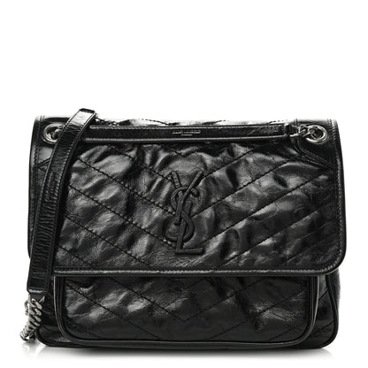 Saint Laurent Crinkled Calfskin Matelasse Monogram Medium Niki Chain Satchel Black 1 of 10