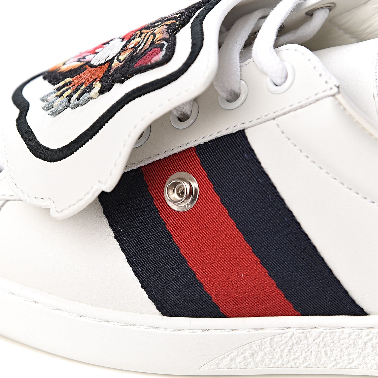 Gucci Calfskin Ayers Web Angry Cat Embroidered Mens Ace Sneakers 6.5 White 11 of 12