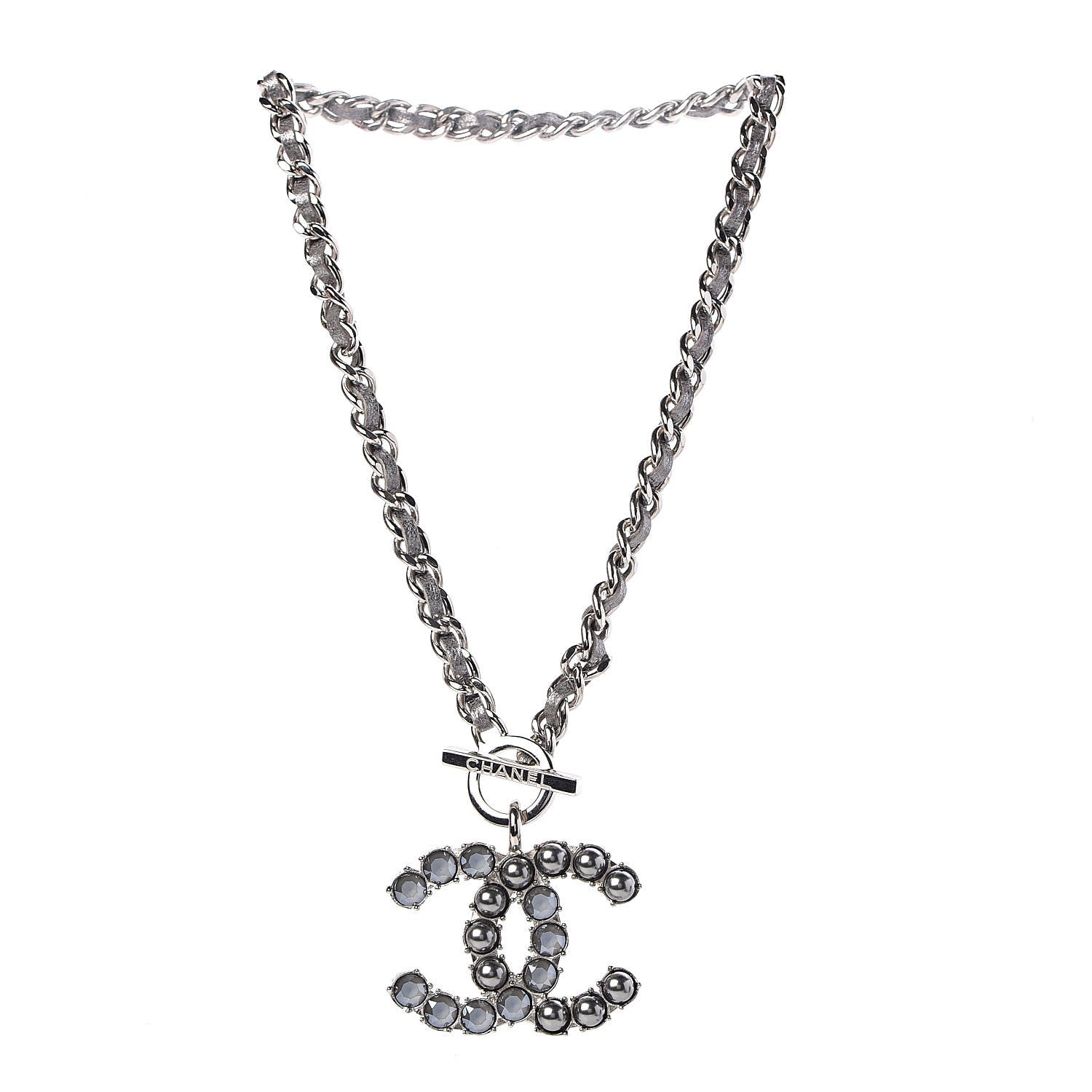 Chanel Crystal Beads Lambskin CC Short Necklace Silver 3 of 6