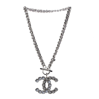 Chanel Crystal Beads Lambskin CC Short Necklace Silver 3 of 6