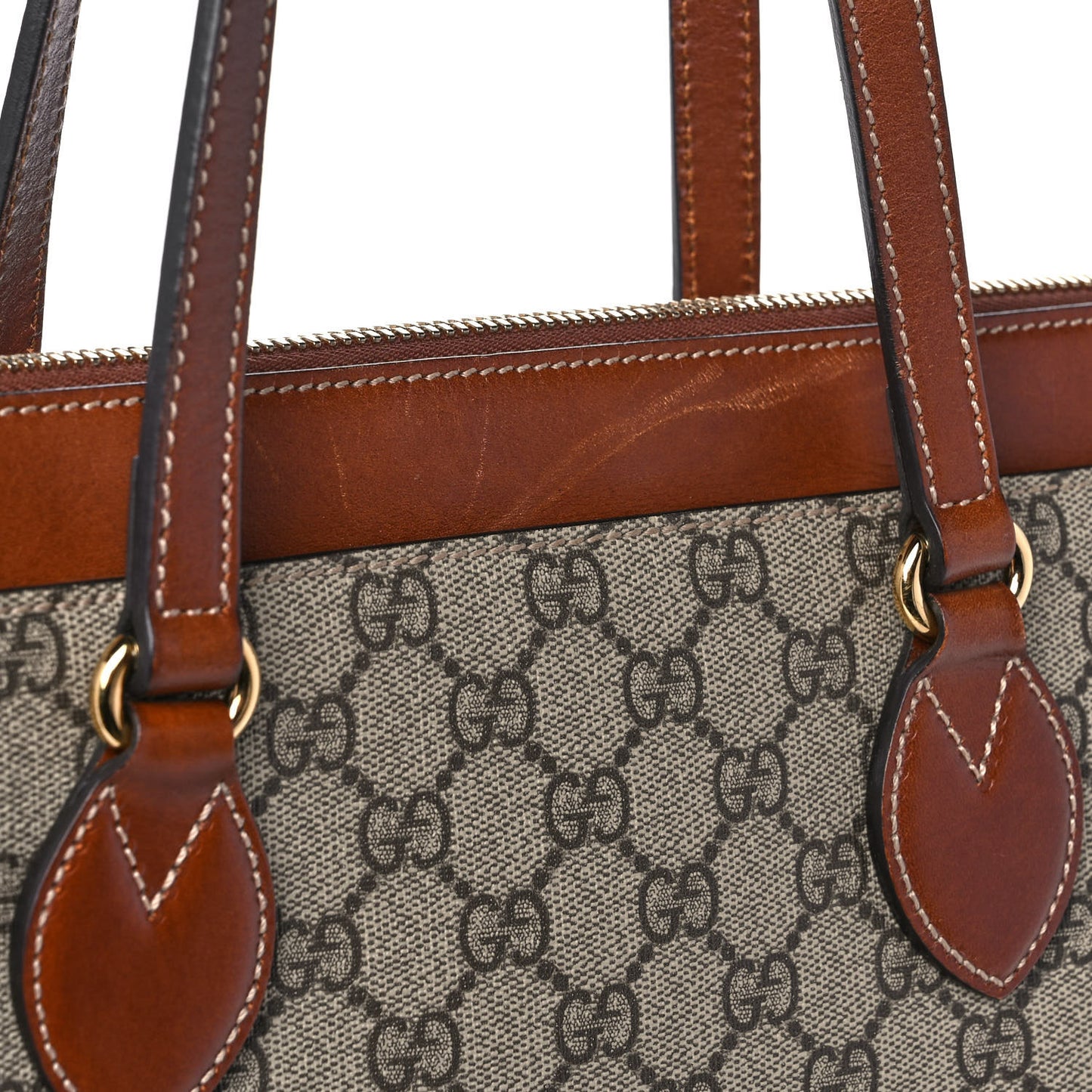 GG Supreme Monogram Medium Zippered Bucket Tote Beige Tuscany