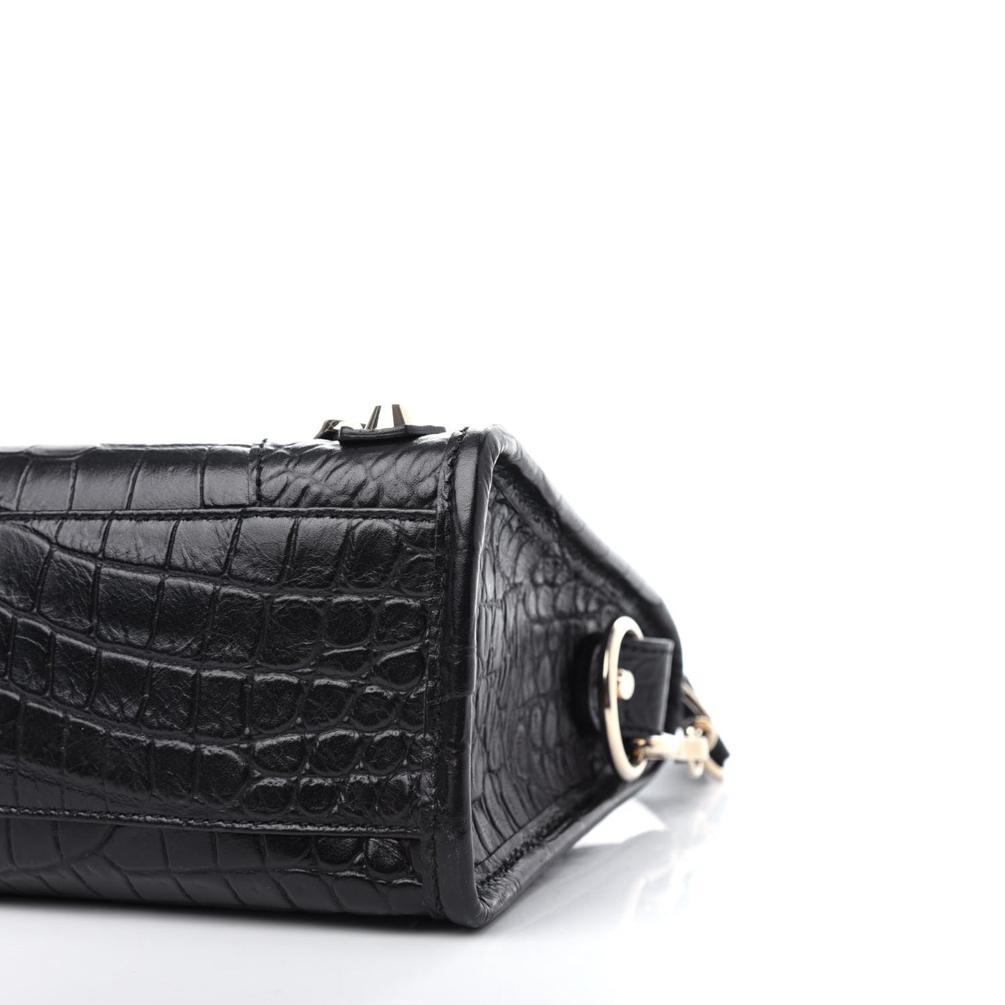 Calfskin Crocodile Embossed Classic SIlver Hardware Mini City Black
