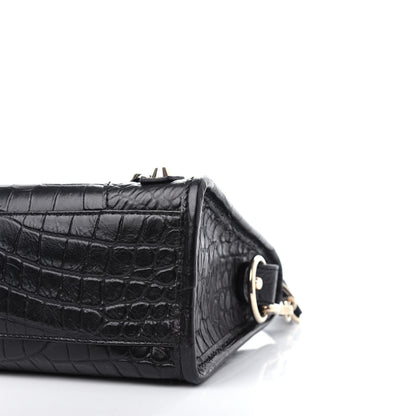 Balenciaga Calfskin Crocodile Embossed Classic SIlver Hardware Mini City Black 9 of 10