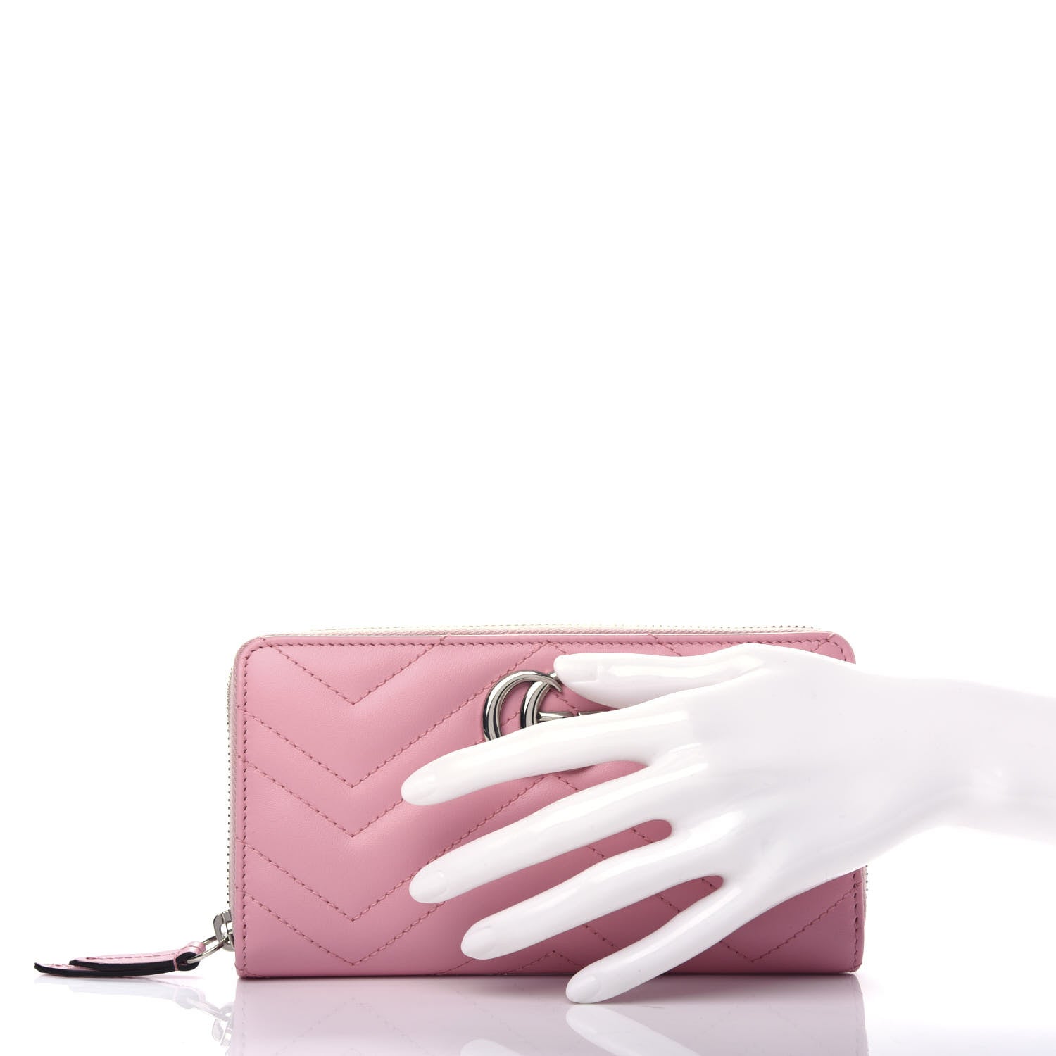 Gucci Calfskin Matelasse GG Marmont Zip Around Wallet Wild Rose 2 of 7
