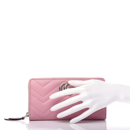 Gucci Calfskin Matelasse GG Marmont Zip Around Wallet Wild Rose 2 of 7