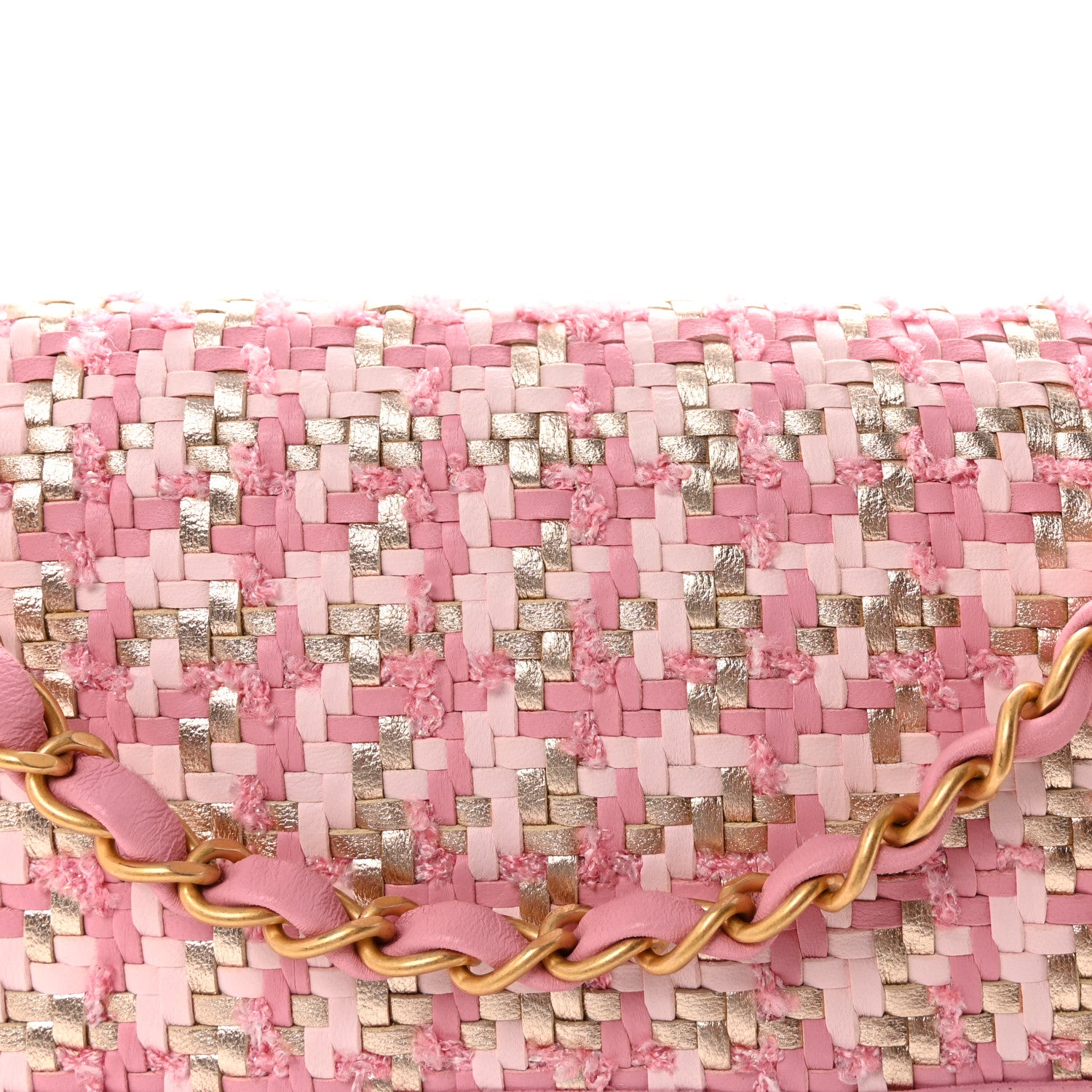 Chanel Metallic Lambskin Viscose Woven Flap Pink Gold 8 of 10