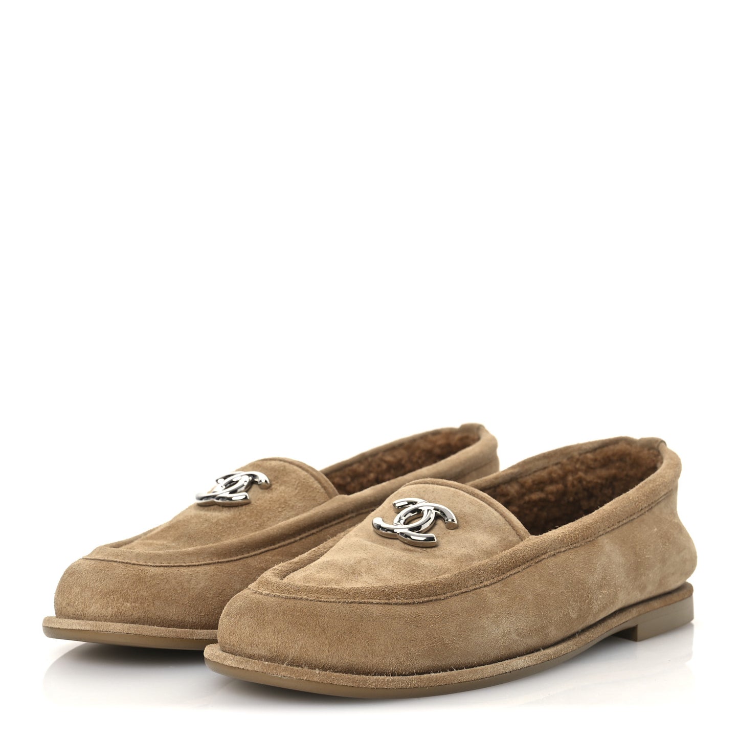Suede Calfskin CC Loafers 38 Dark Beige