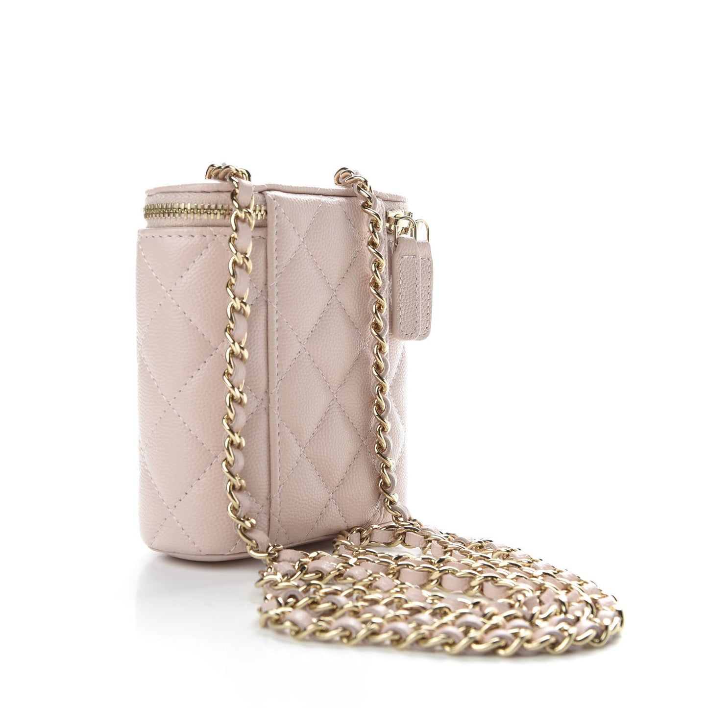 Caviar Quilted Small Vertical Coco Beauty Vanity Case With Chain Light Pink