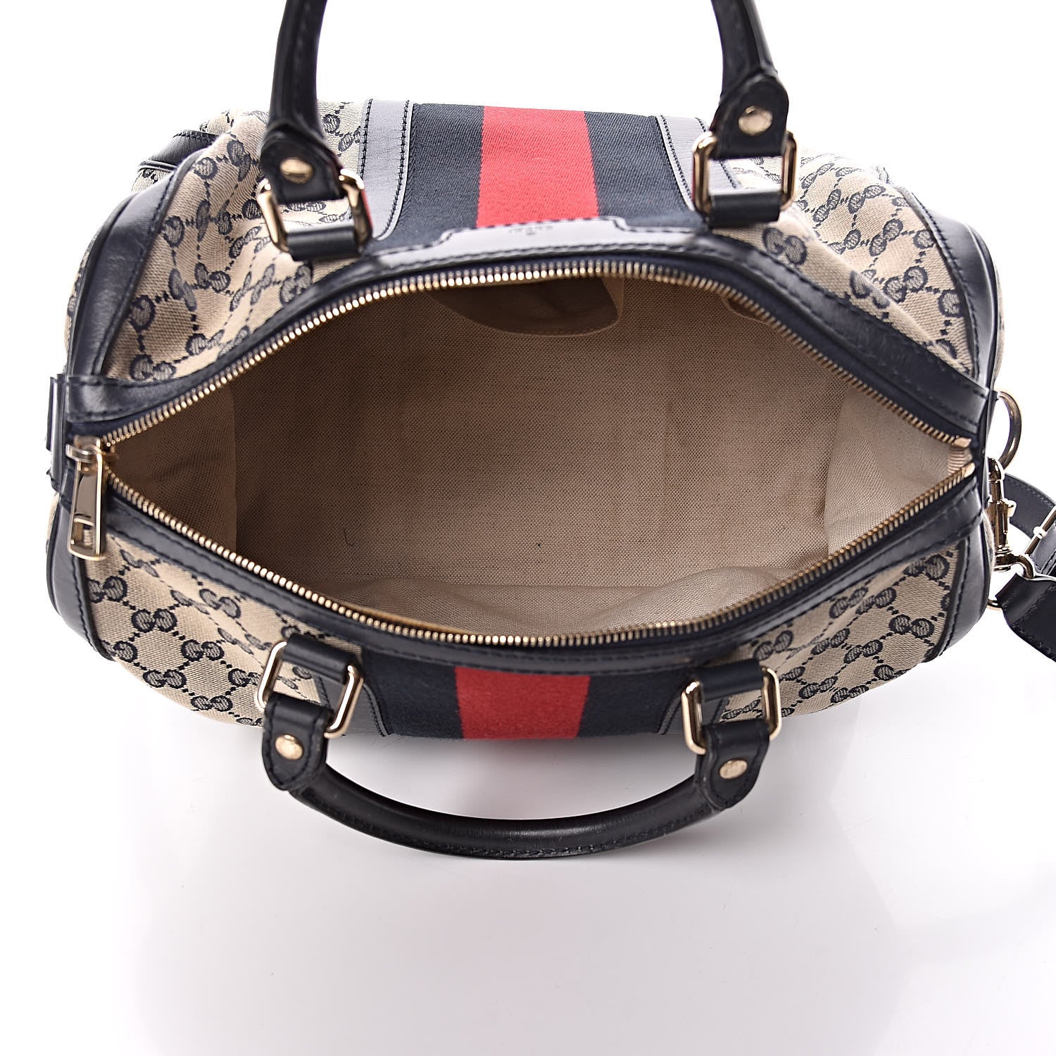 Gucci Monogram Selleria Calfskin Vintage Web Medium Boston Beige Blue 5 of 14
