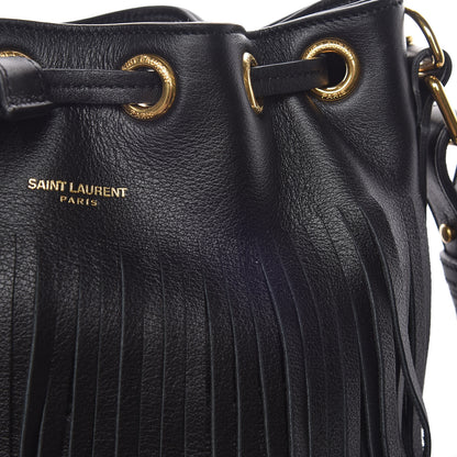 Saint Laurent Calfskin Small Emmanuelle Fringe Hobo Bag Black 10 of 11