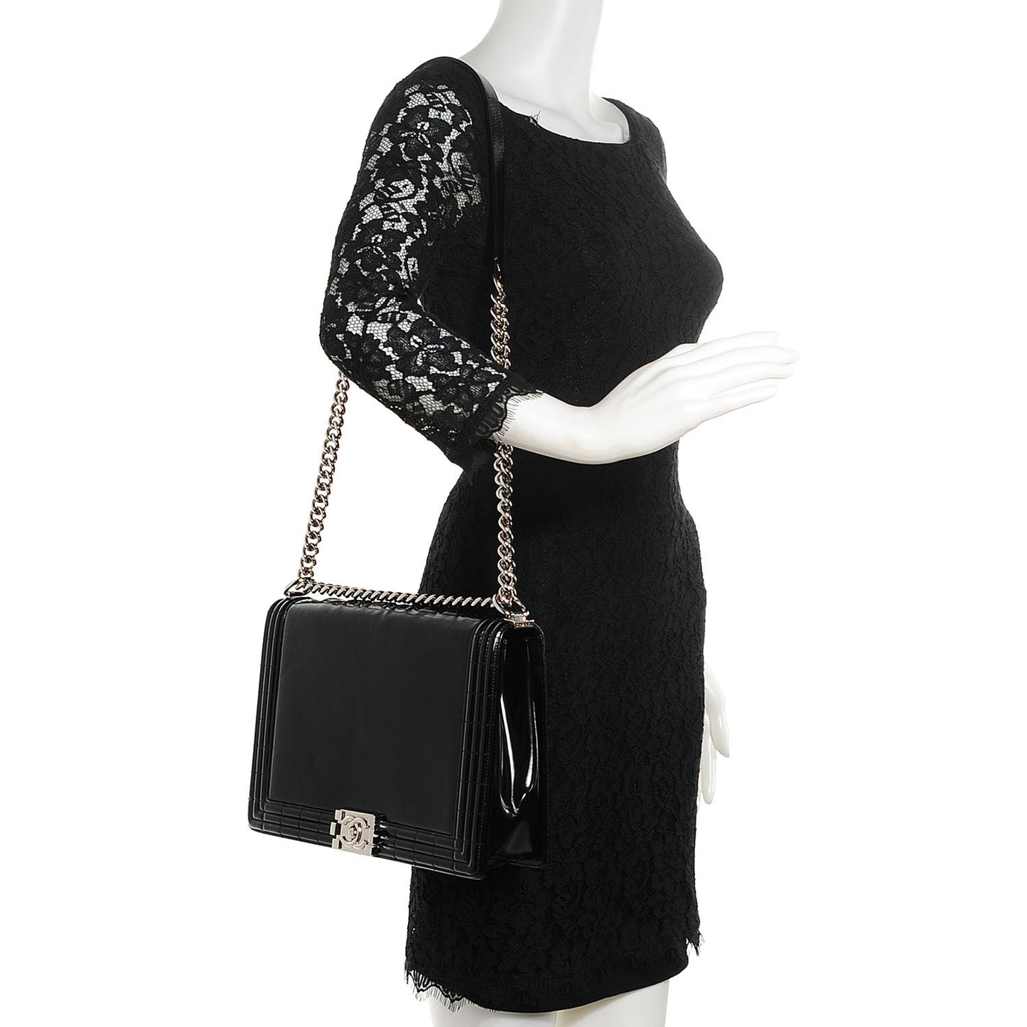Glazed Calfskin Large Boy Flap Black