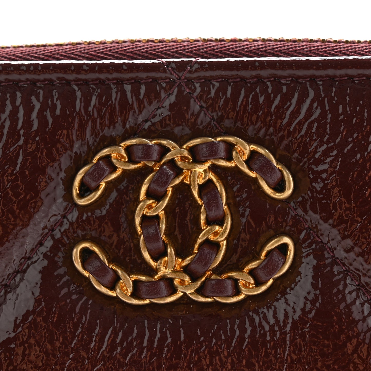 Shiny Crumpled Calfskin Large Chanel 19 Pouch Burgundy