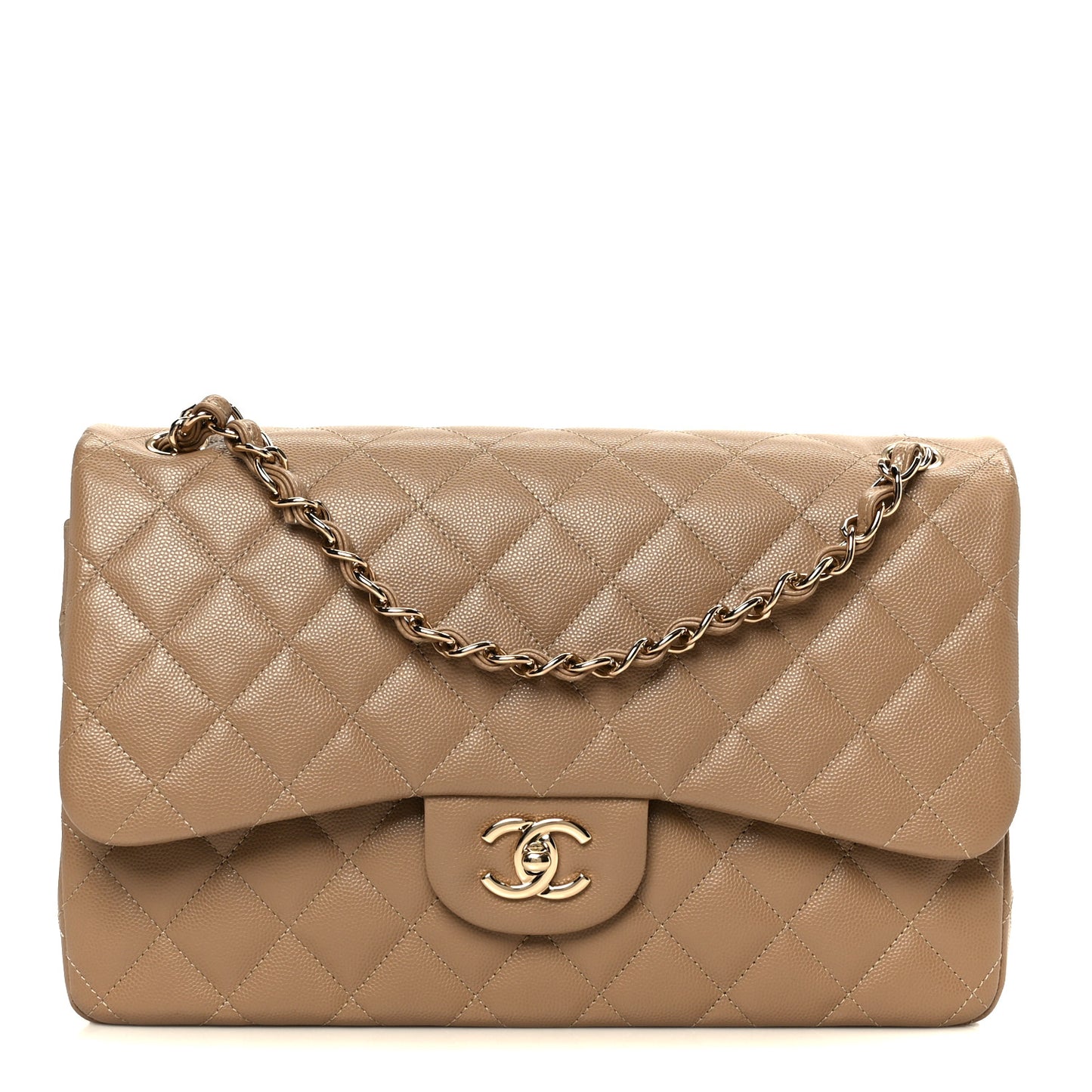 Caviar Quilted Jumbo Double Flap Dark Beige
