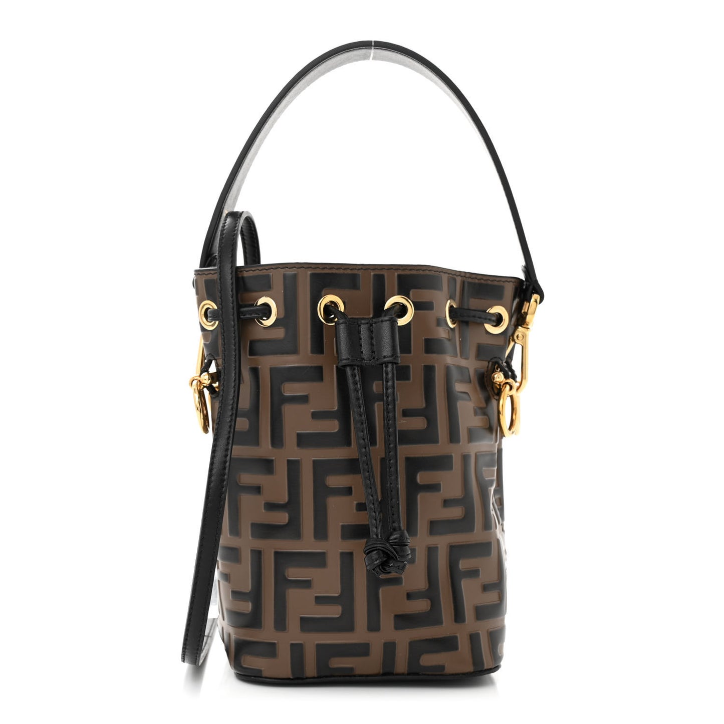 Vitello Liberty F is Fendi Bi-Color FF 1974 Embossed Mini Mon Tresor Bucket Bag Maya Black