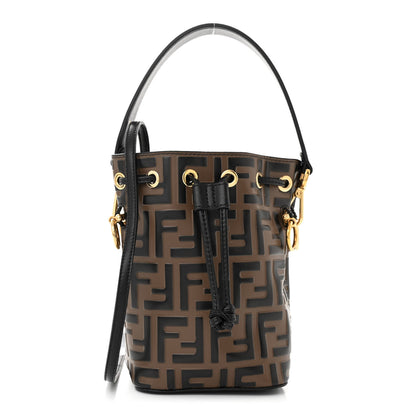 Fendi Vitello Liberty F is Fendi Bi-Color FF 1974 Embossed Mini Mon Tresor Bucket Bag Maya Black 1 of 10