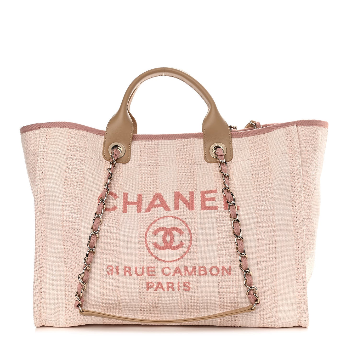 Mixed Fibers Calfskin Striped Medium Deauville Tote Light Pink
