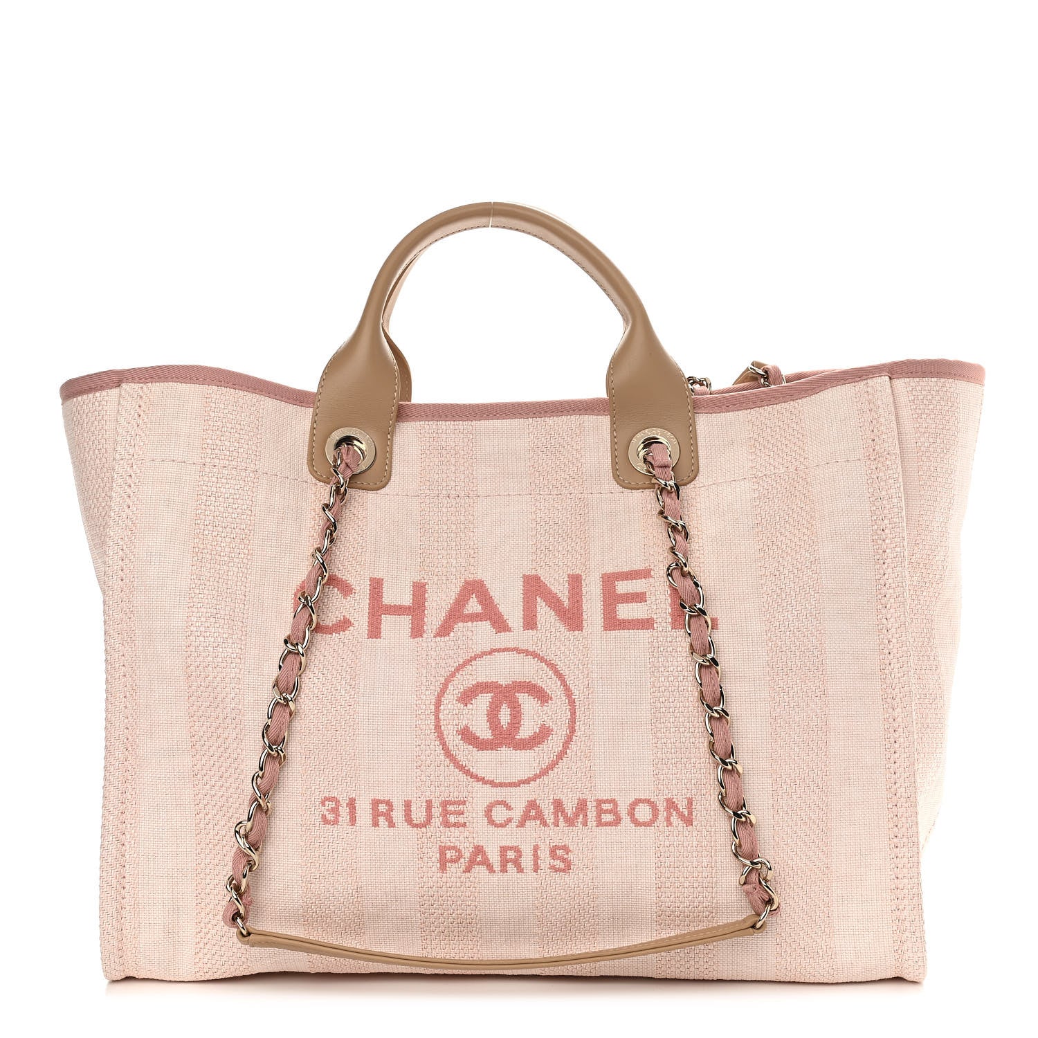 Chanel Mixed Fibers Calfskin Striped Medium Deauville Tote Light Pink 1 of 10