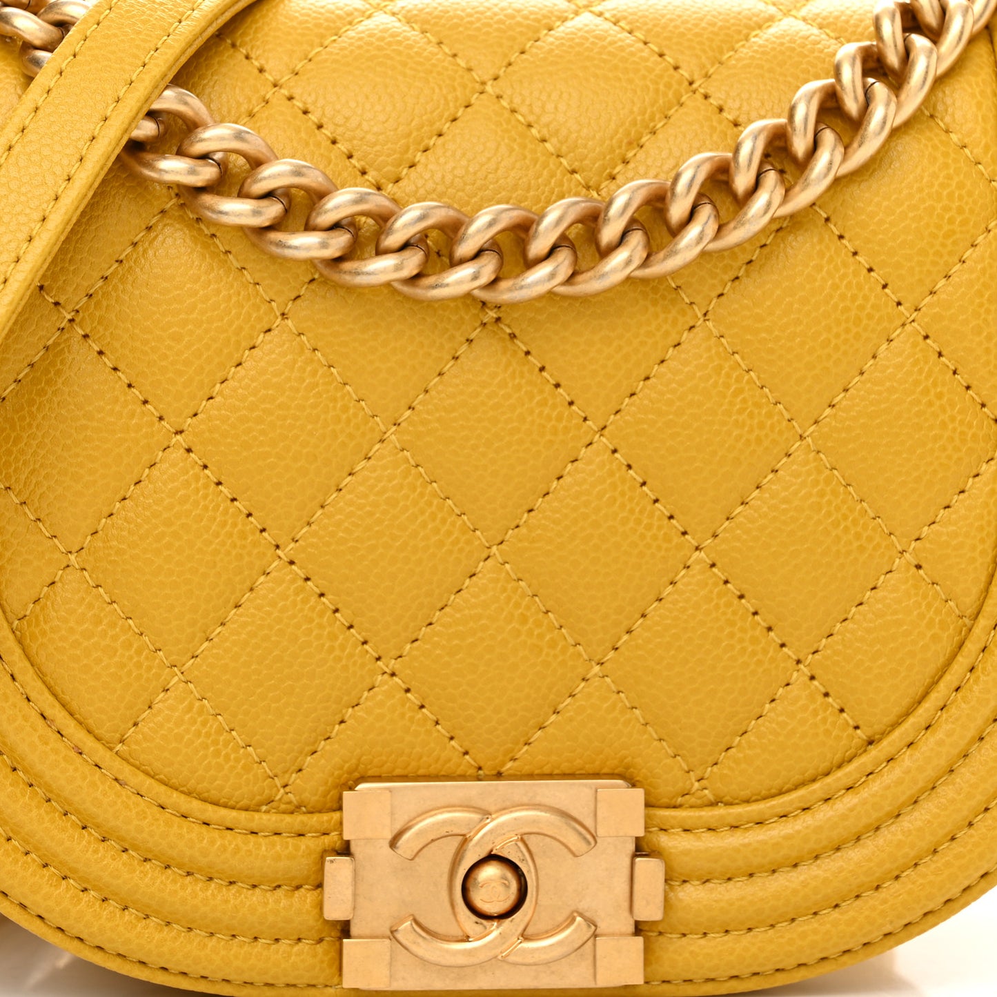 Caviar Quilted Small Boy Messenger Bag Yellow