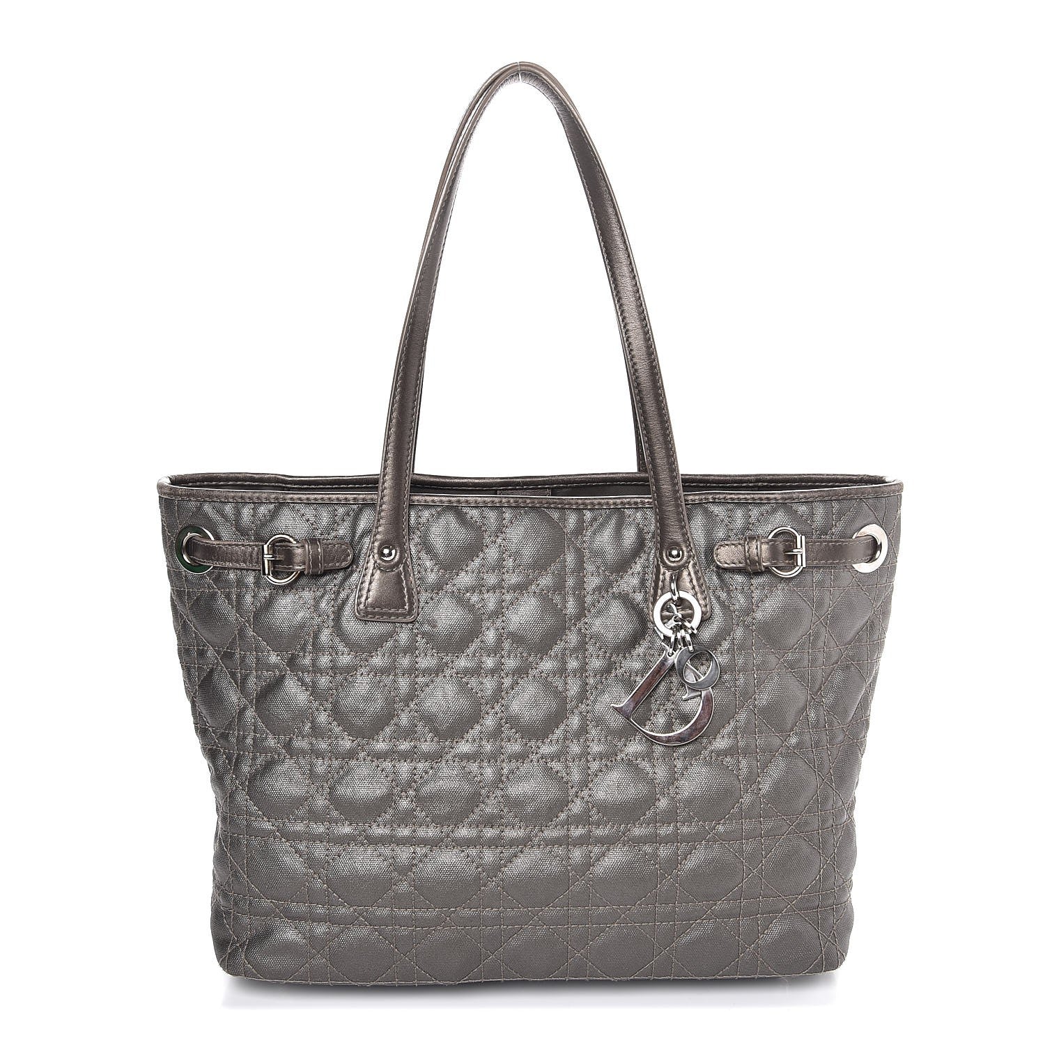 Christian Dior Coated Canvas Cannage Small Panarea Tote Grey 1 of 8