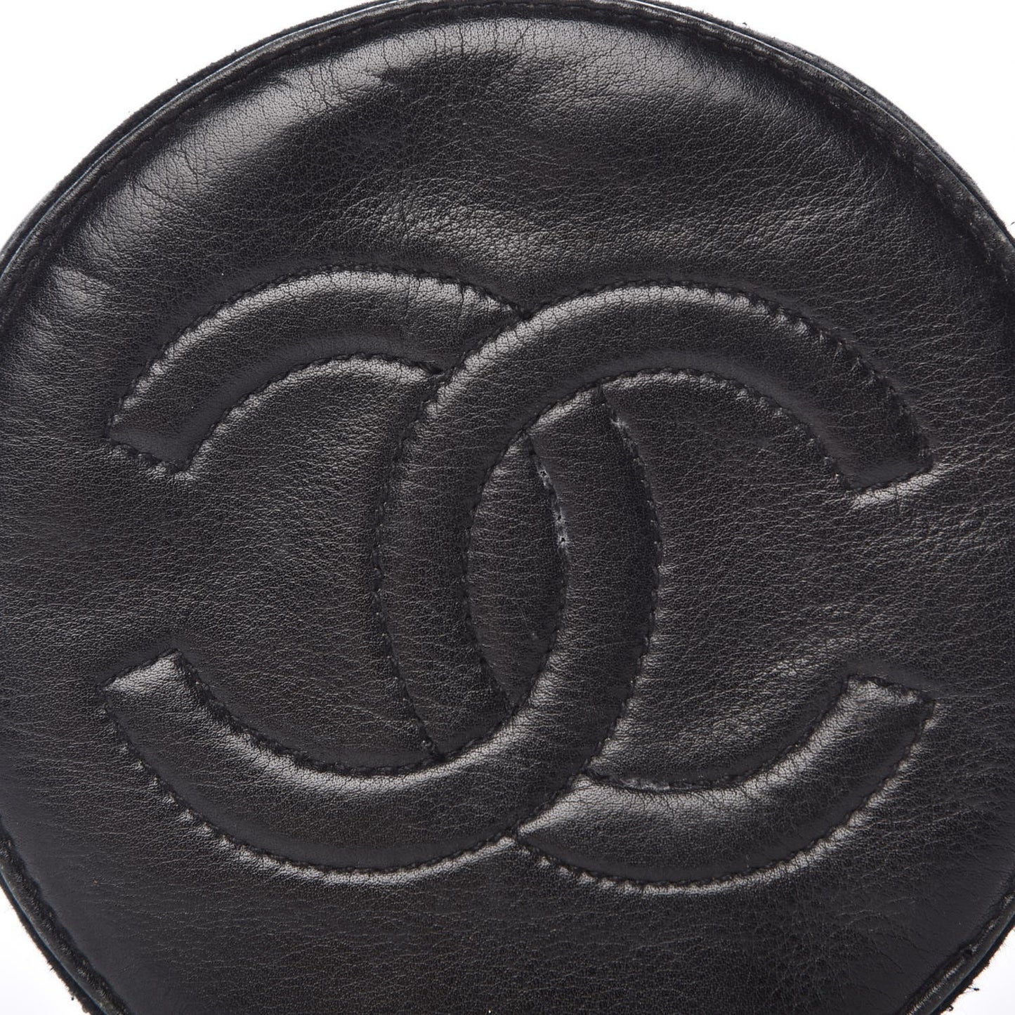Lambskin Round Jewelry Travel Case Black