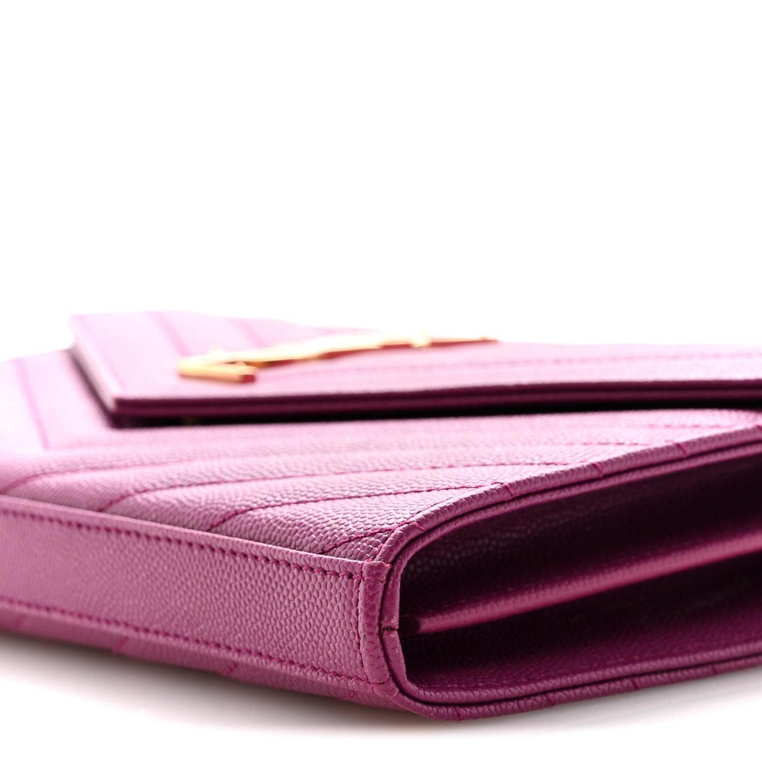 Saint Laurent Grain De Poudre Matelasse Chevron Monogram Chain Wallet Dark Grape 10 of 13